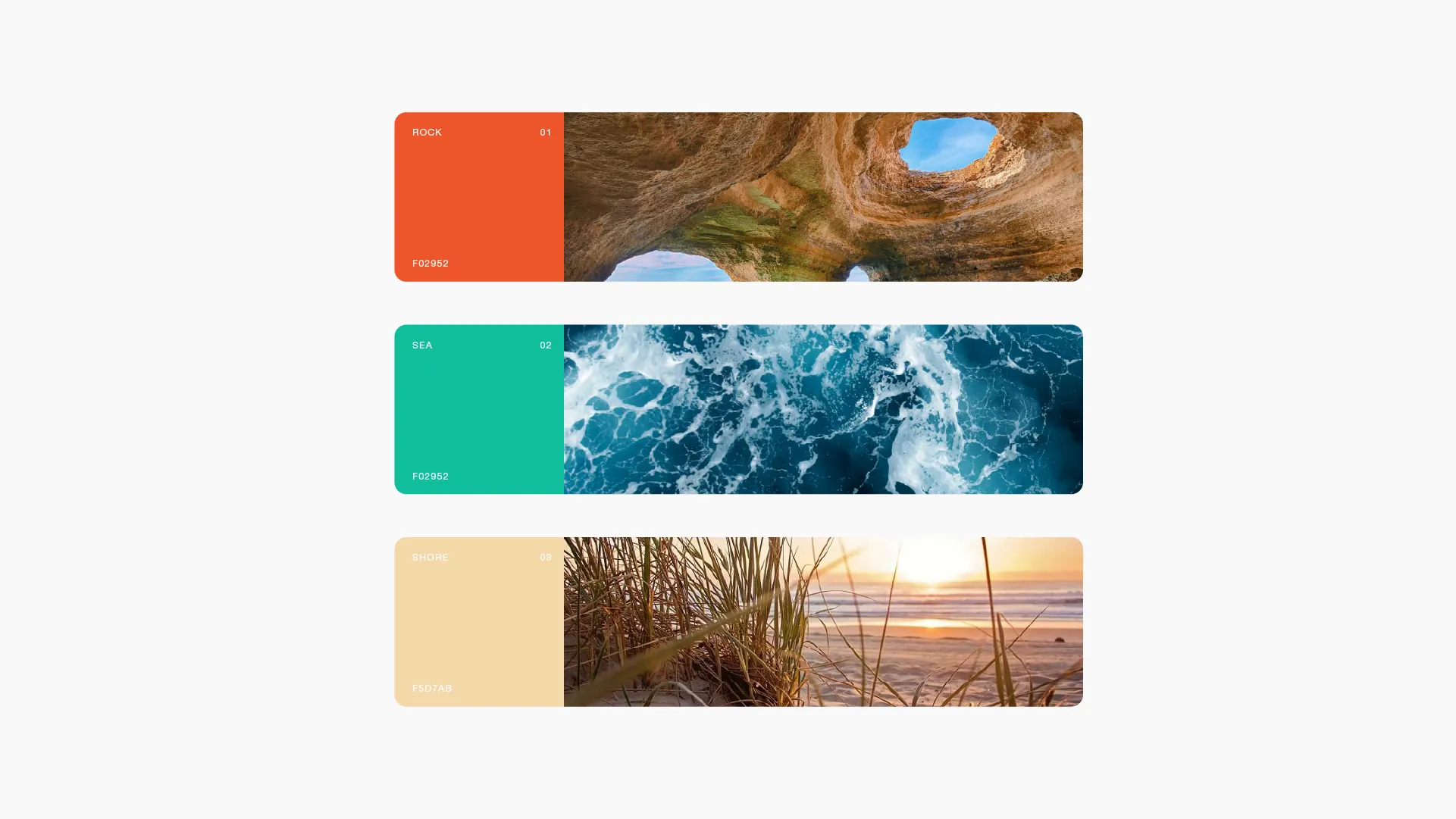 Each colour is pulled from a real place on the coast.