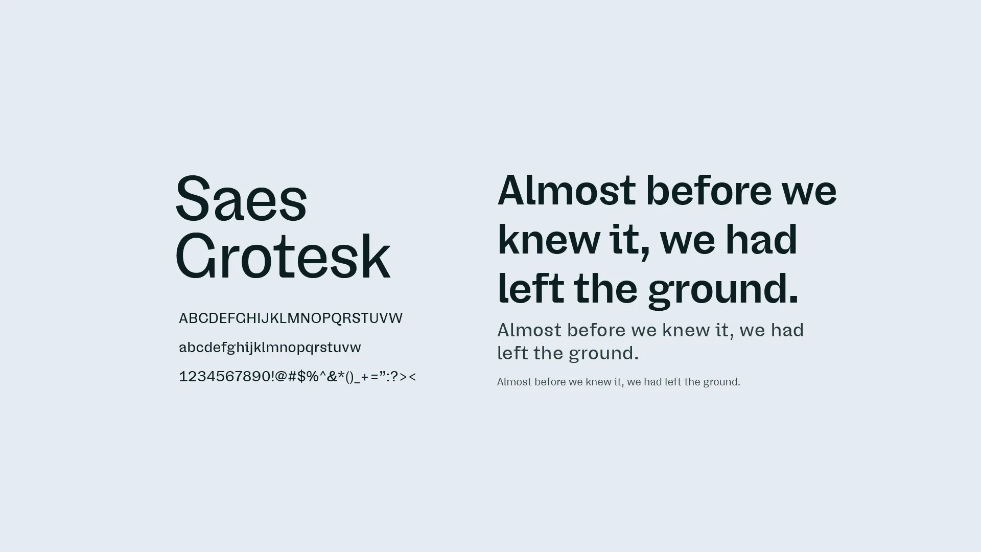 Saes Grotesk specimen.
